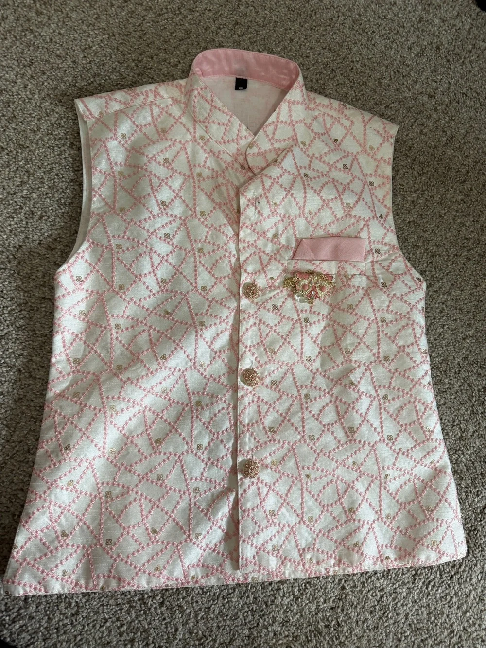 Light Pink Embroidered Boys Kurta Set Size 8